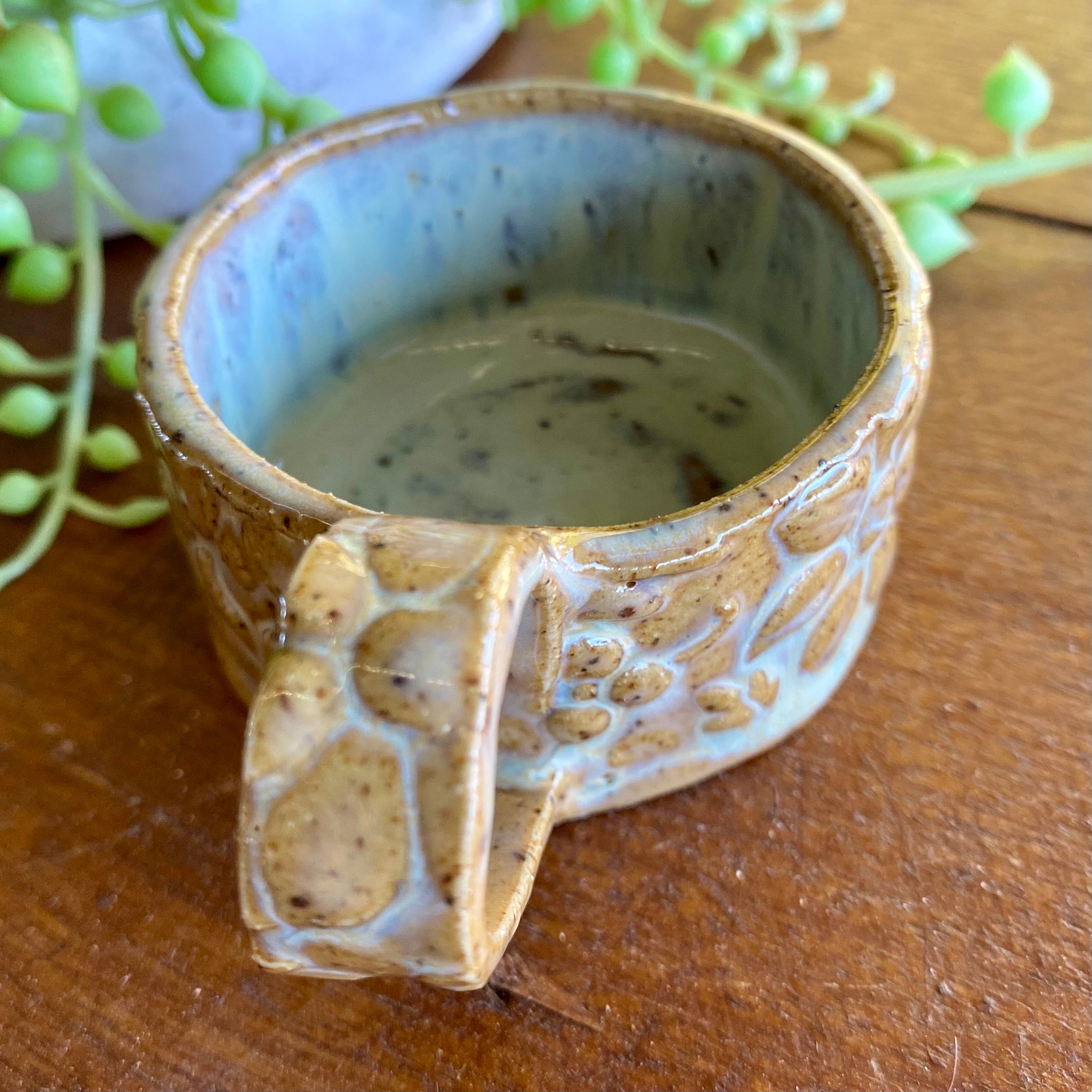 Textured Candle Holder with Dainty Handle|Handmade Pottery