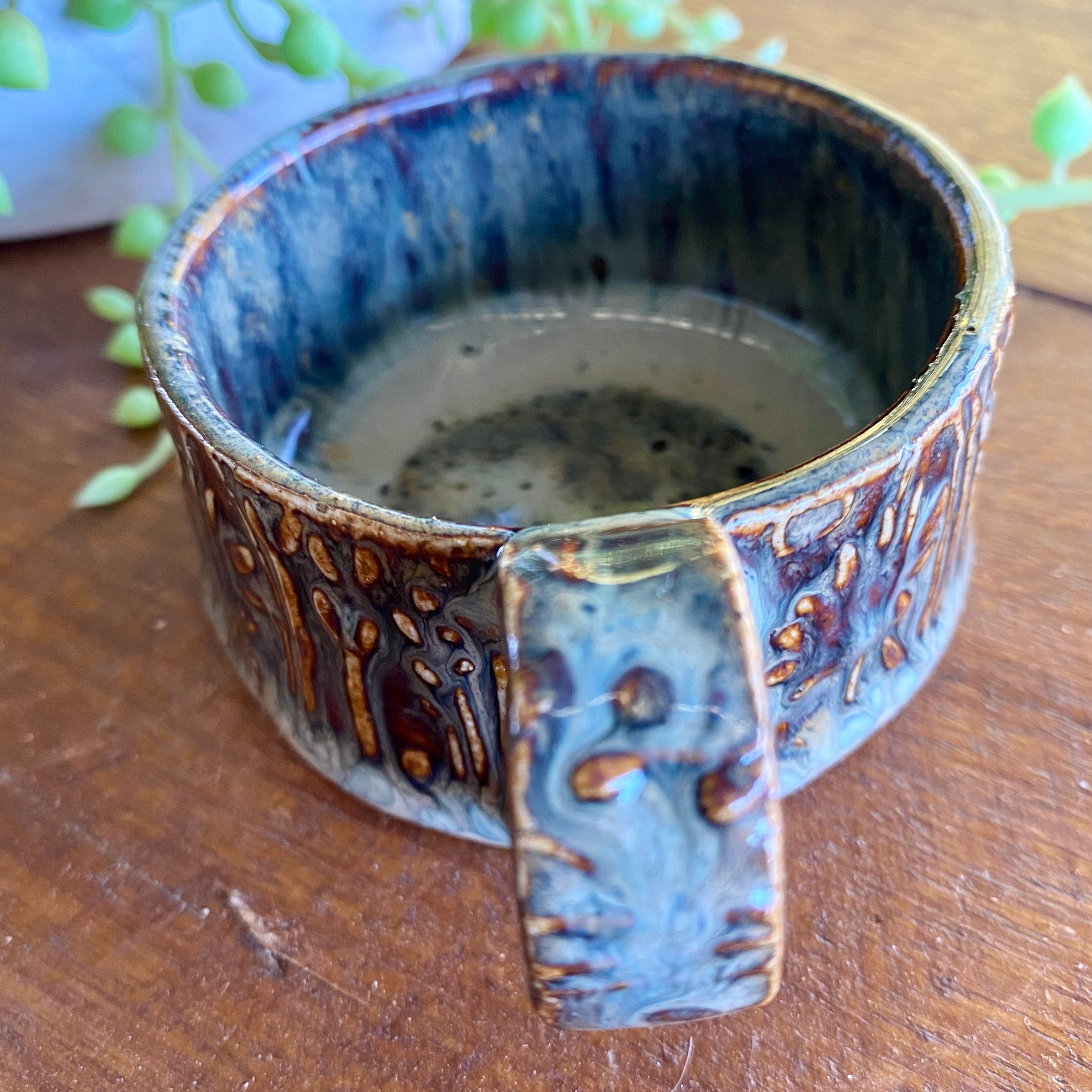 Textured Candle Holder with Dainty Handle|Handmade Pottery