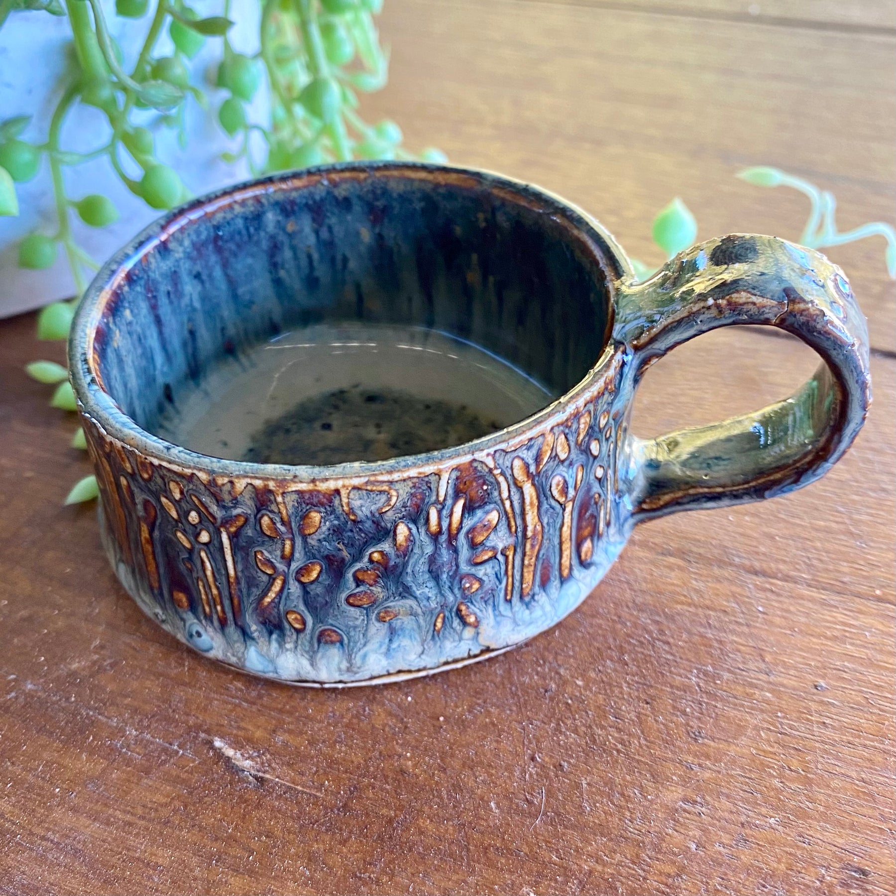 Textured Candle Holder with Dainty Handle|Handmade Pottery