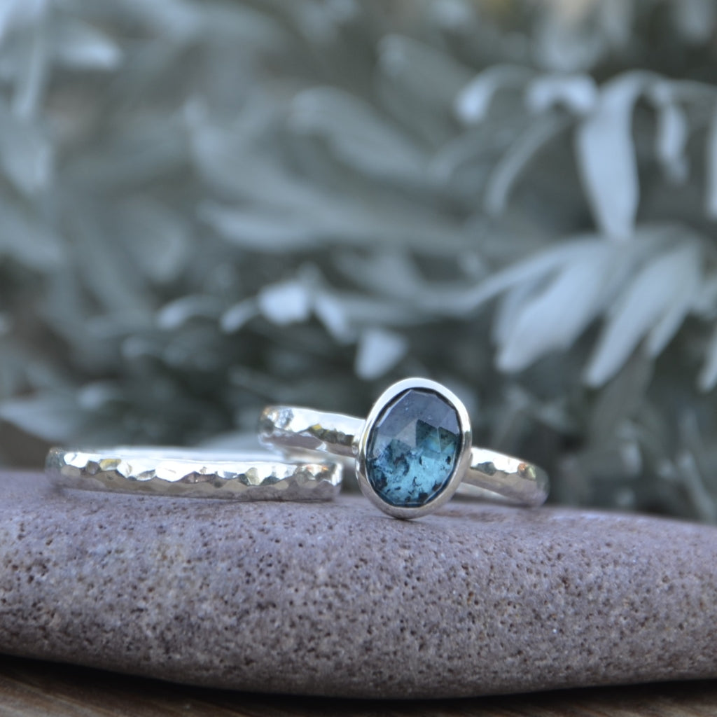 Custom for Brodie - Moss Kyanite and Hammered Ring