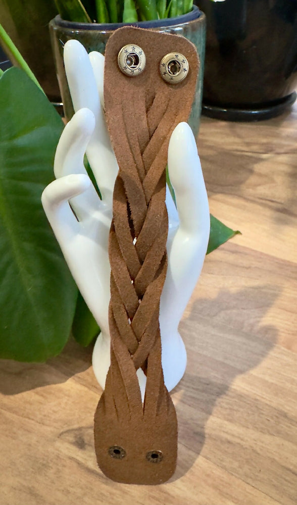 Brown Mystery Braid Leather Cuff Bracelet