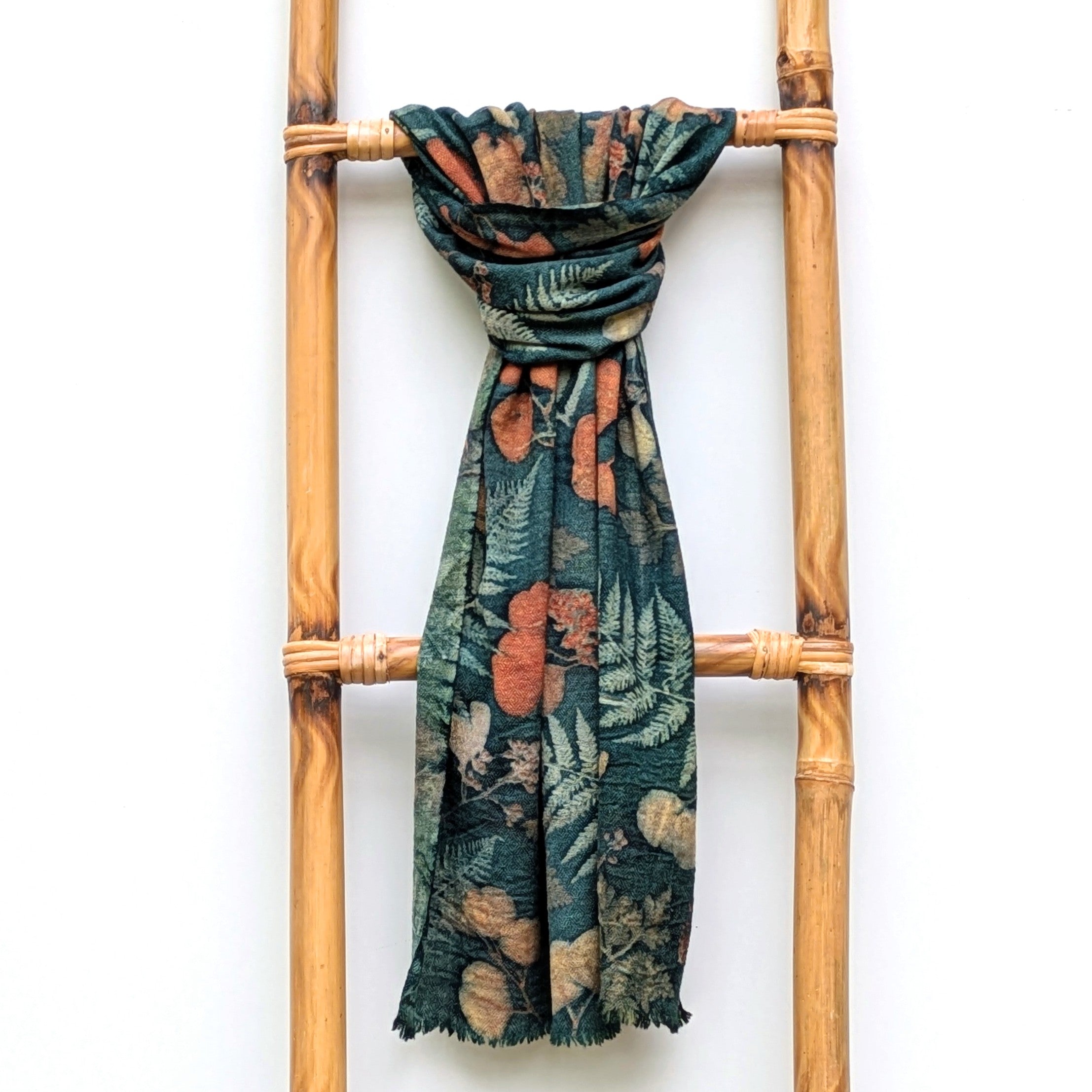 Pure wool botanical contact print scarf