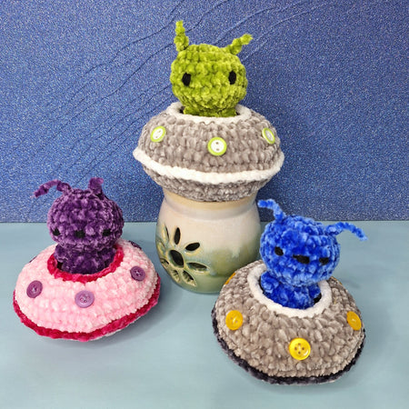 Crocheted Alien and Flying Saucer- Handmade Plush Play Set