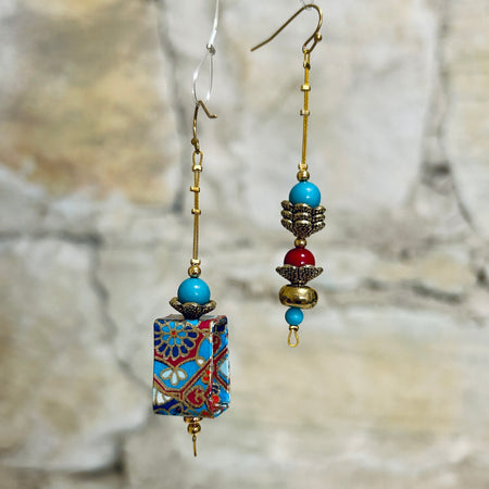 Earrings Long Asymmetrical Japanese Washi Paper: EB-91