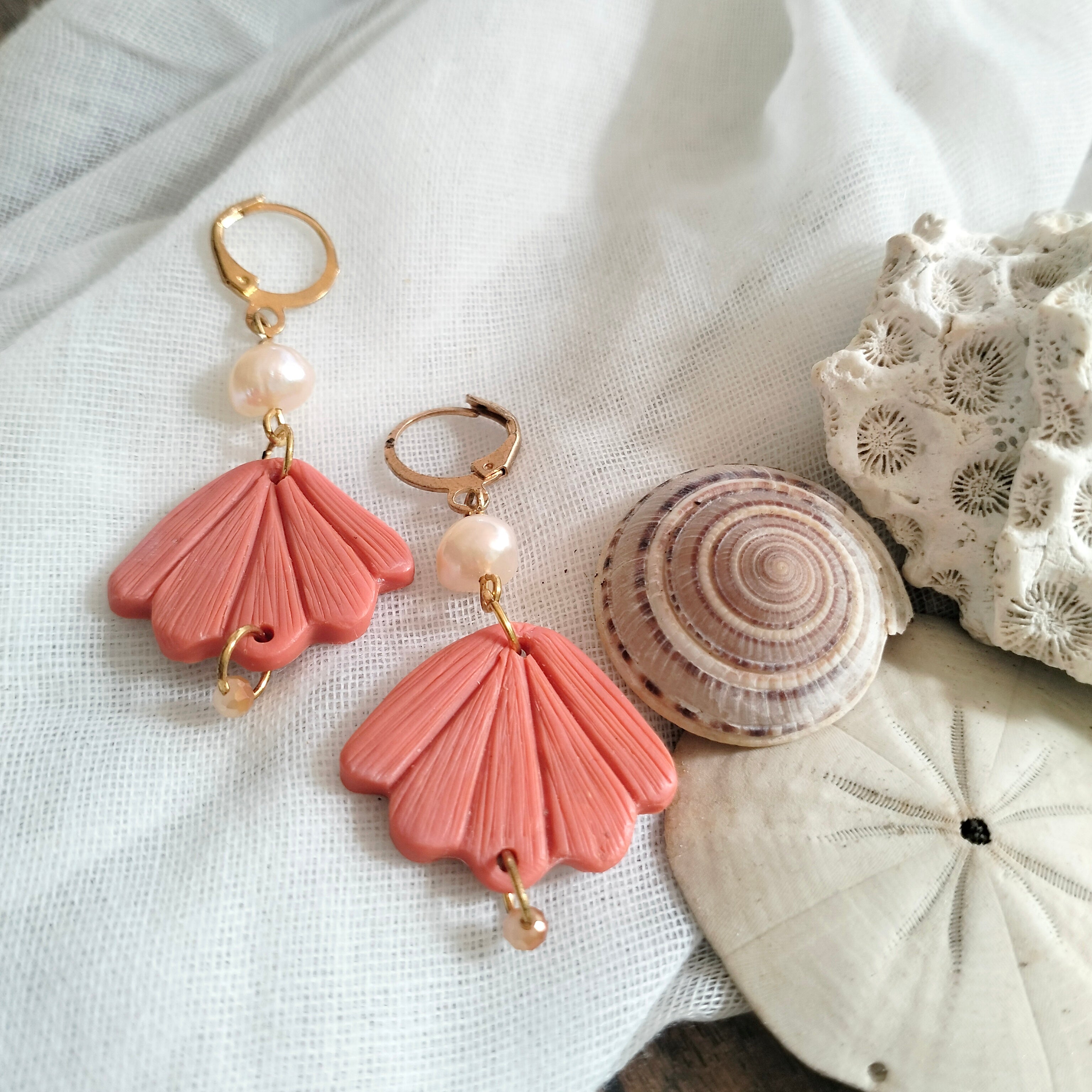 Earrings - Seashells and Fresh Water Pearls- Artful Dangles