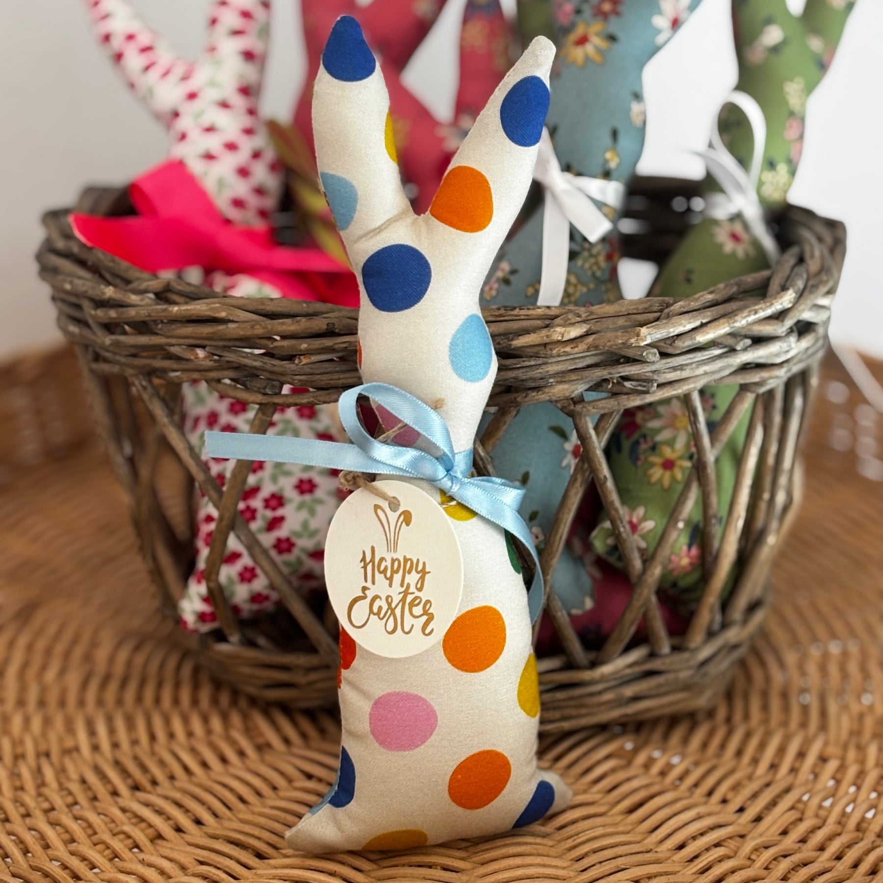 Polka Dot Handmade Fabric Easter Bunny