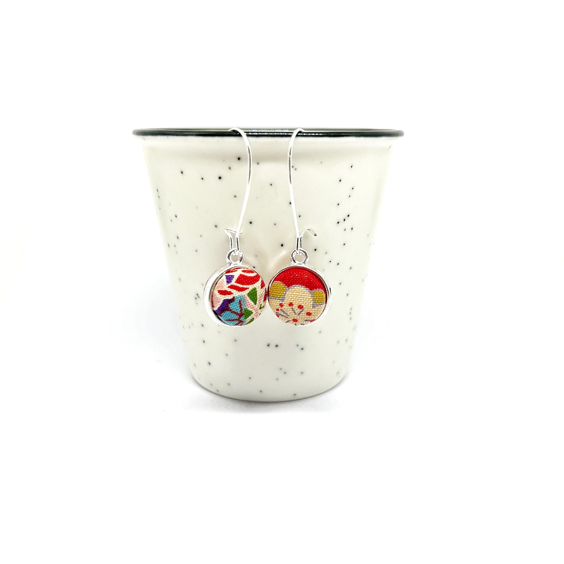 Double Sided Fabric Button Earrings