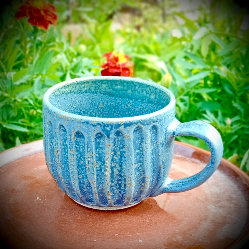Blue Fluted Mug with Copper Speckle