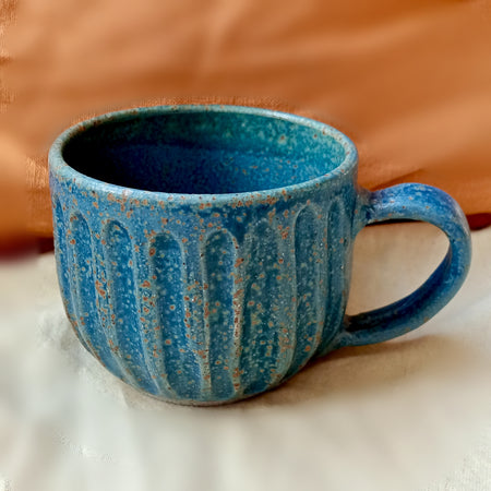 Blue Fluted Mug with Copper Speckle