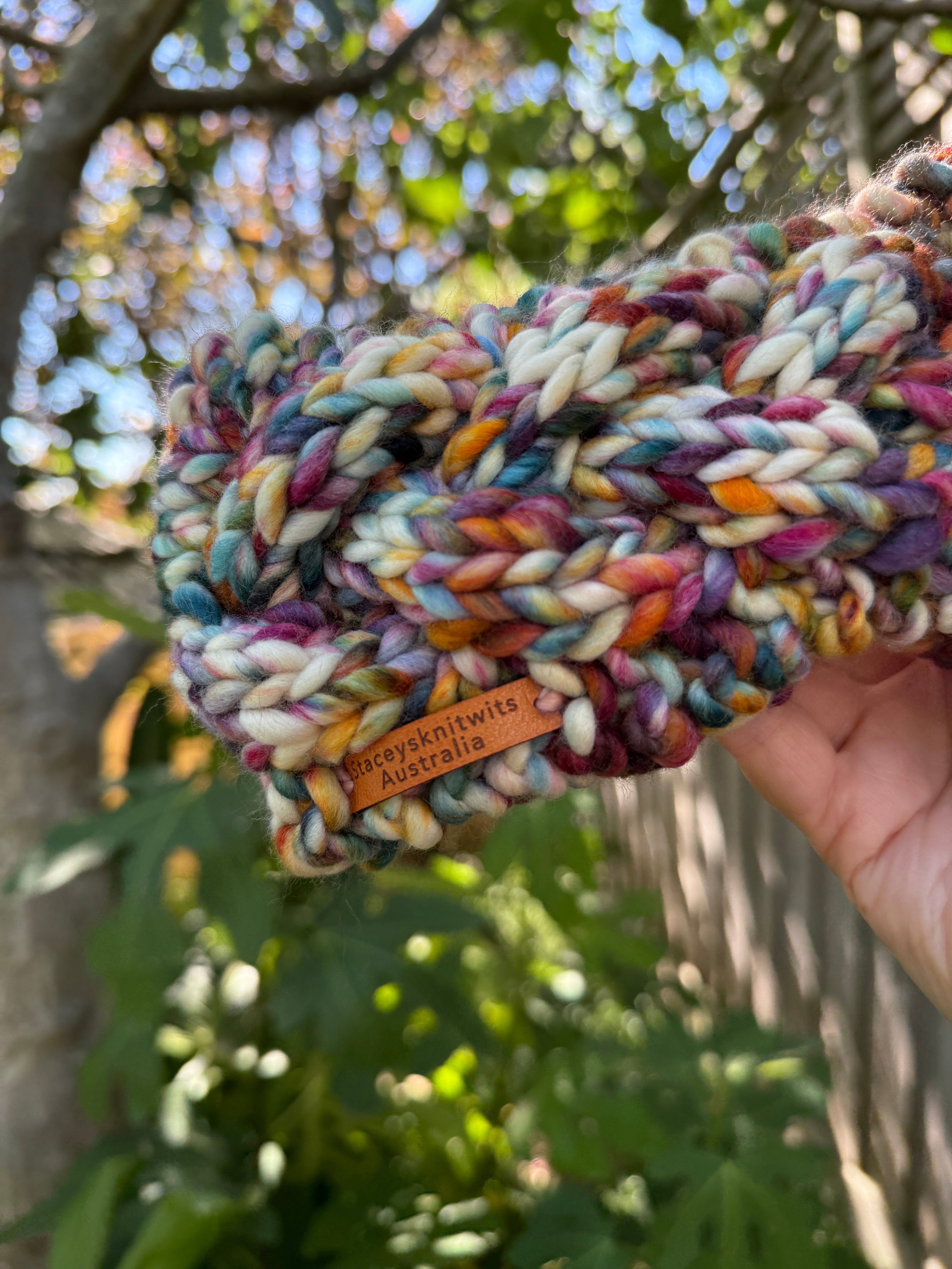 Hand Knitted Headband, Merino Wool Stretchy Ladies Rainbow Headband