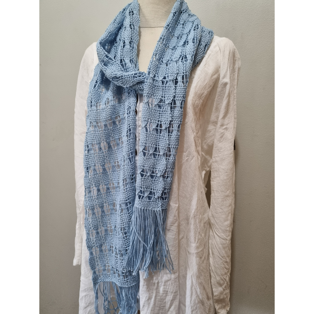 'Beyond the plain weave' collection blue cotton scarf