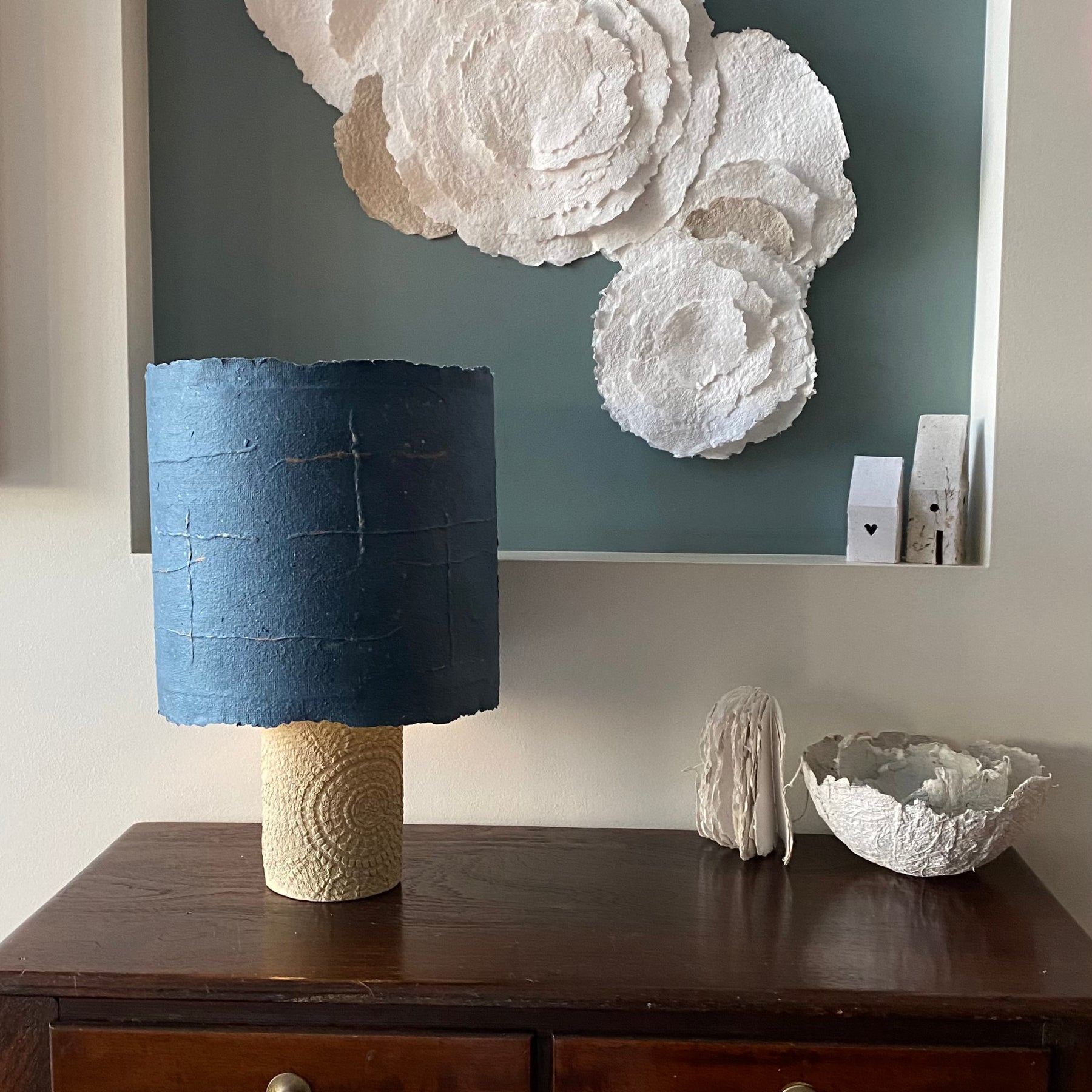 Lampshade "Steely Blue Handmade Paper"  30cm Lampshade
