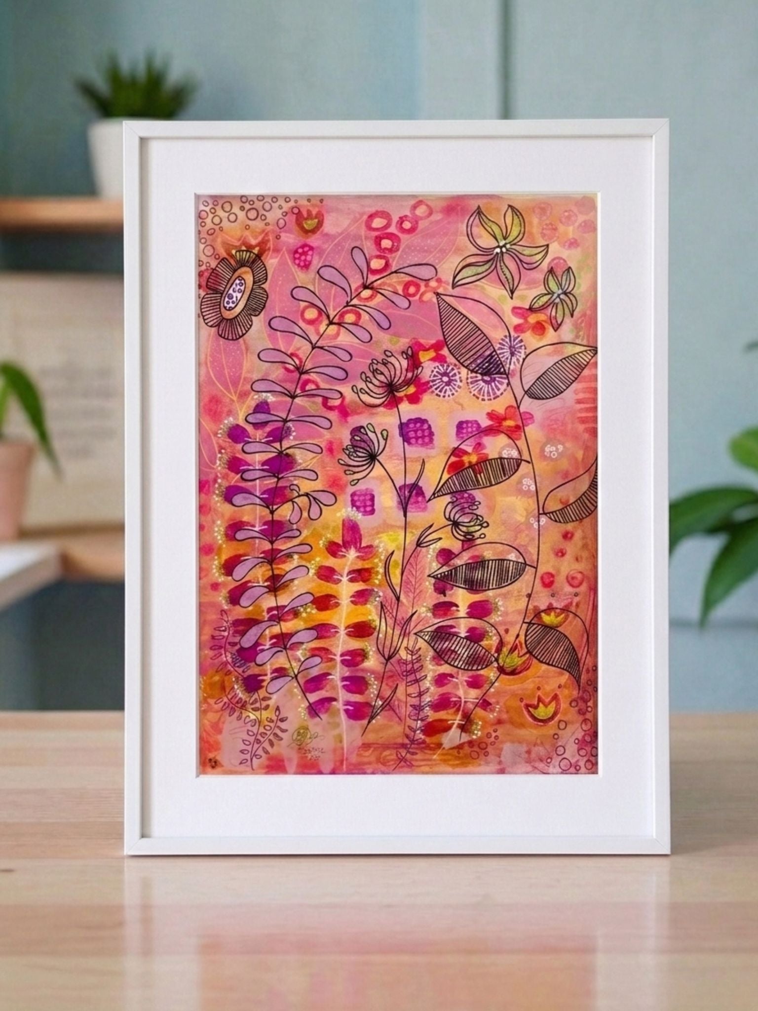 Original Hand Painted Art : Sunlight on Pink Silk