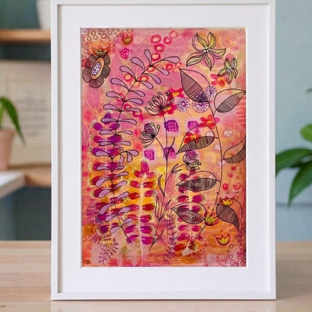 Original Hand Painted Art : Sunlight on Pink Silk