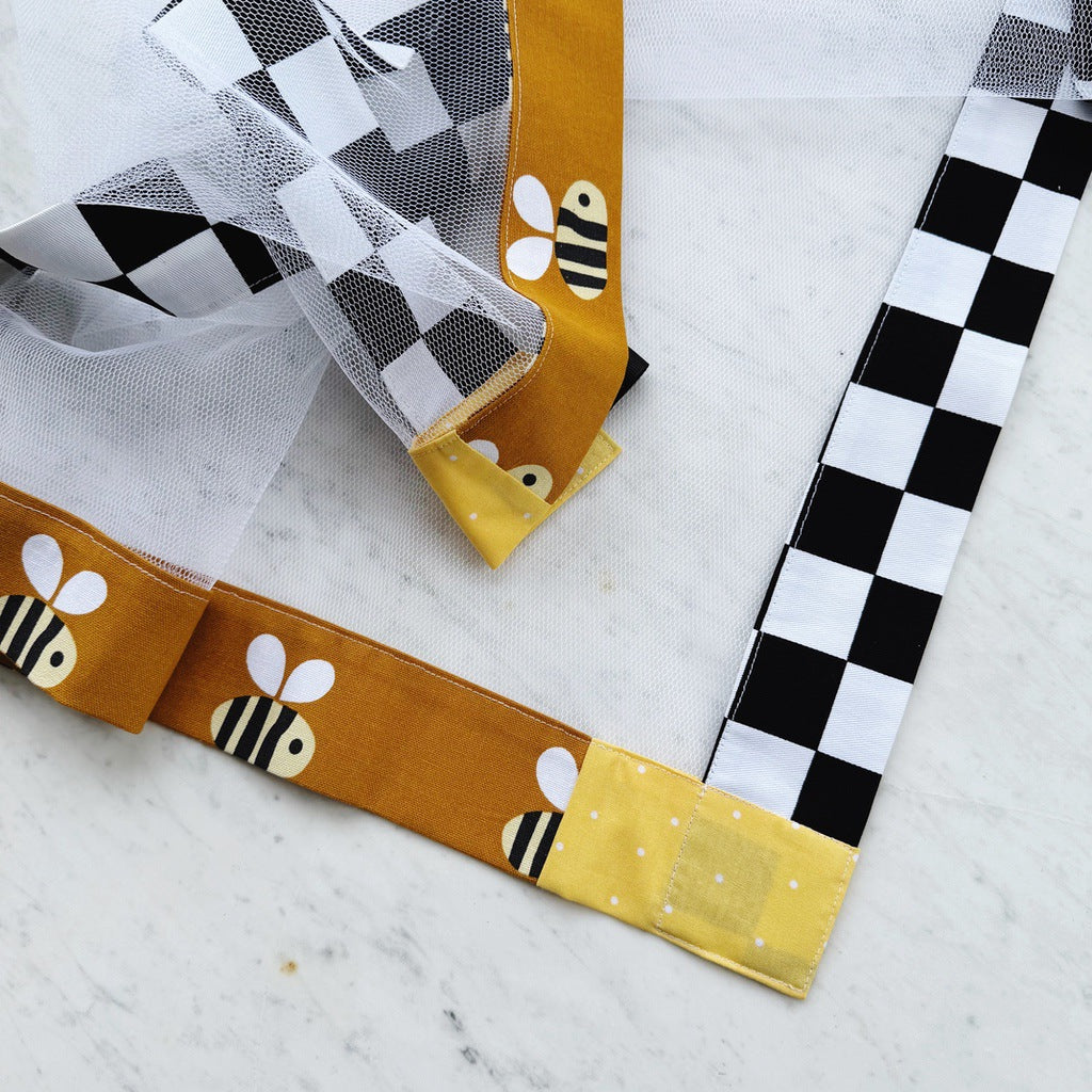 Bees weighted mesh food cover. Charcuterie board net throw. Cheese platter fly cover. Fruit bowl cover.