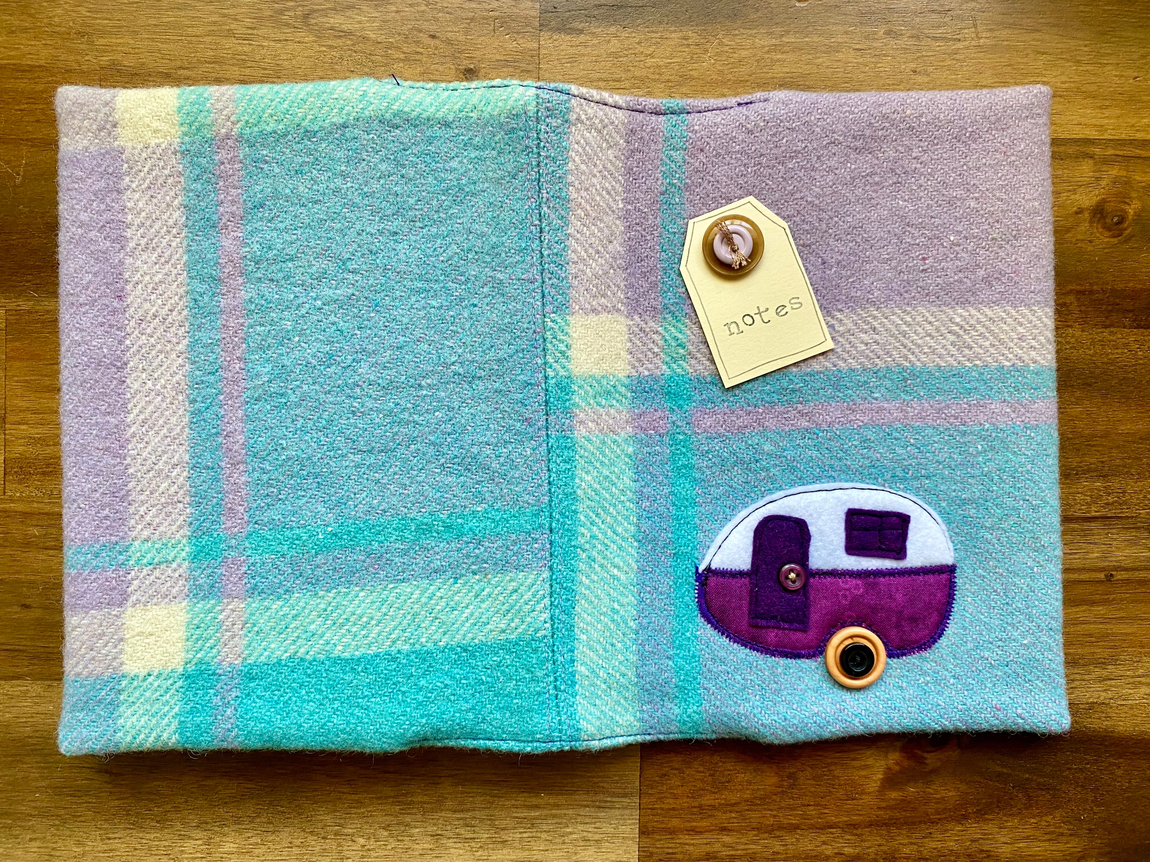 A5 Upcycled Notebook Caravan - blue/mauve