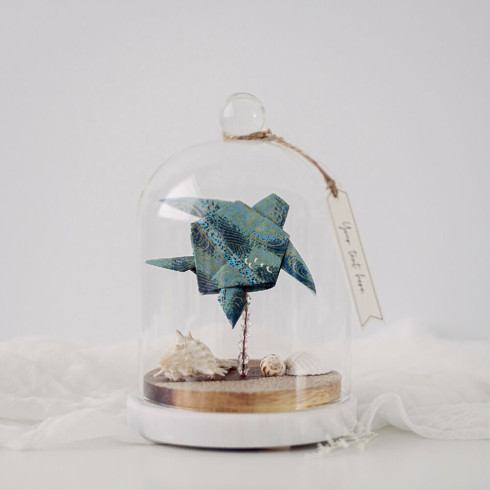 Green Turtle Origami Ornament ~ Paper Wedding Anniversary Gift