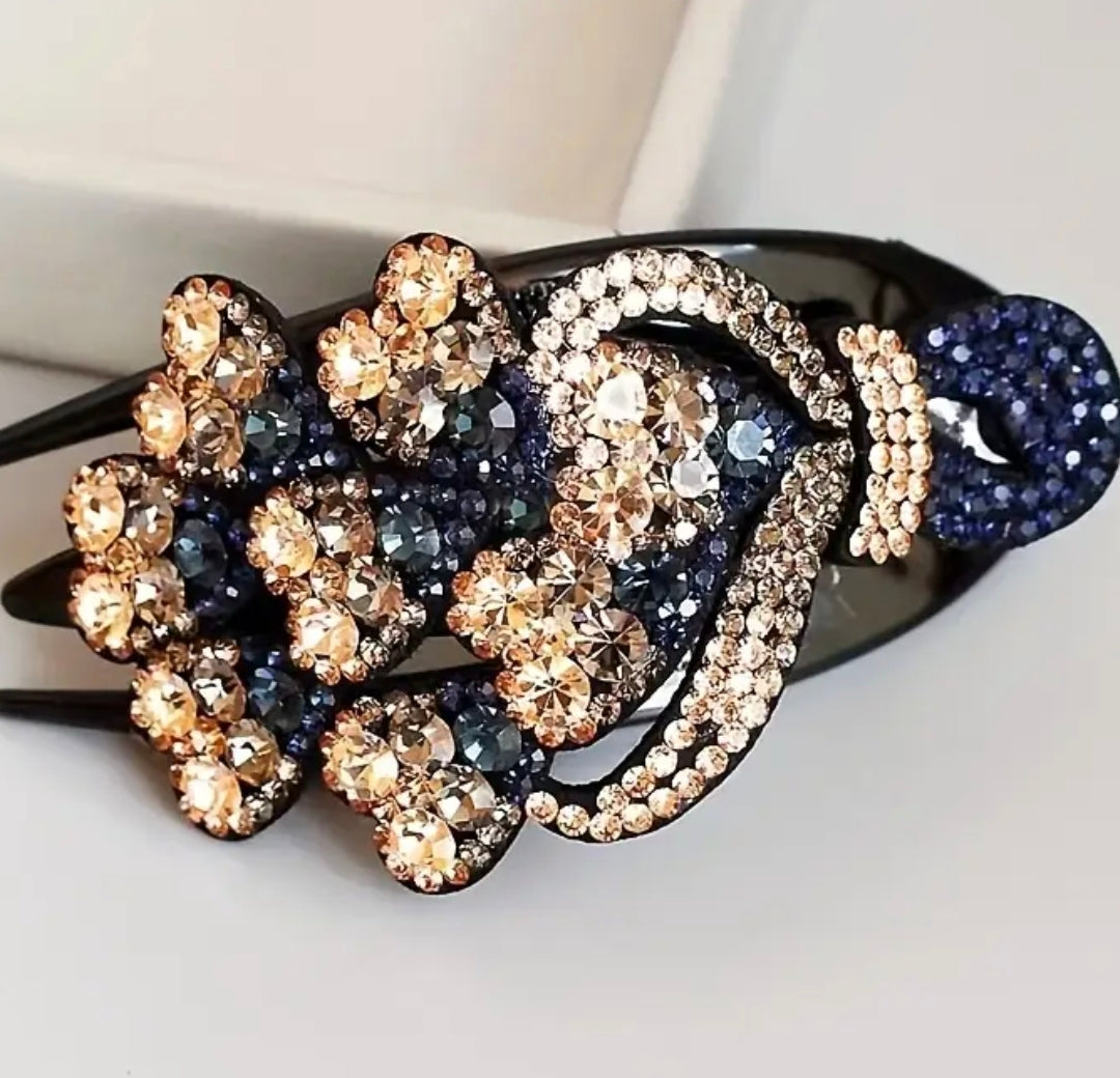 Handmade - Vintage Hair Accessory Small Hearts Rhinestone Bling Hair Clip