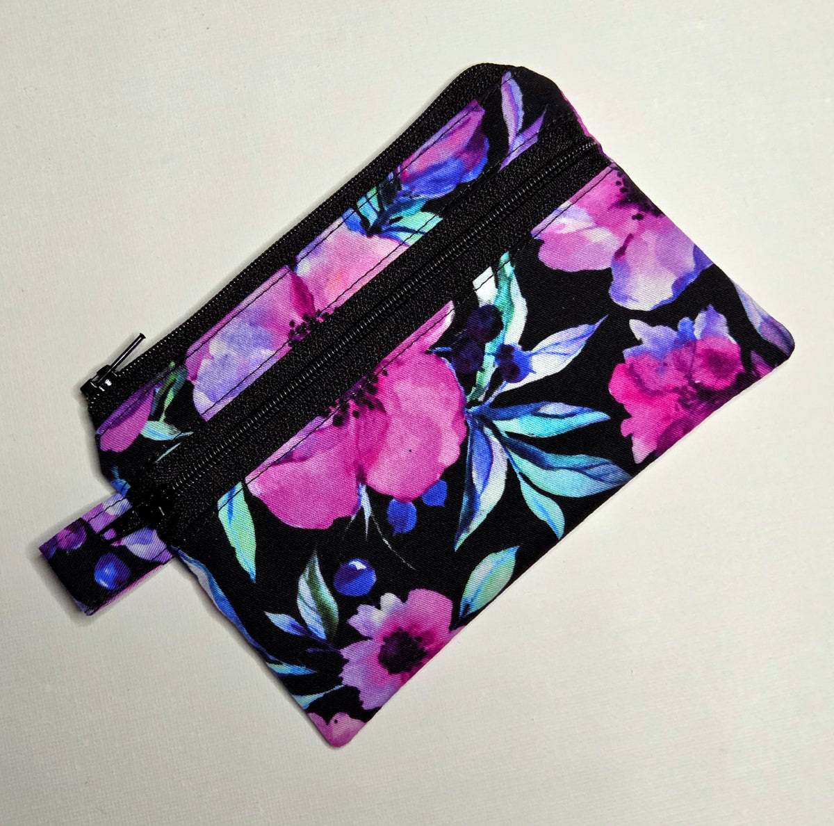 Small Double Pocket Pouch in watercolour floral print