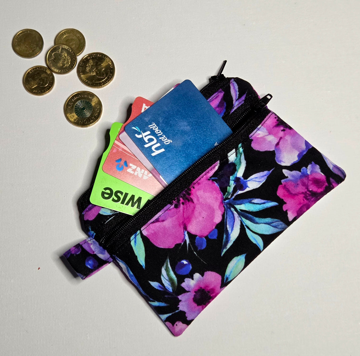 Small Double Pocket Pouch in watercolour floral print