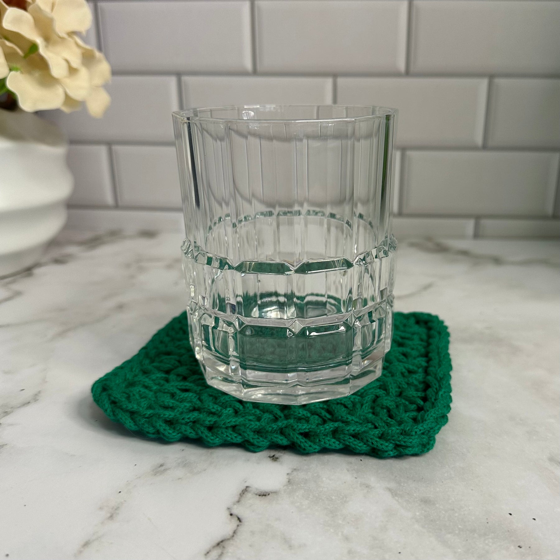 Handmade Emerald Green Braided Yarn Crocheted Coasters