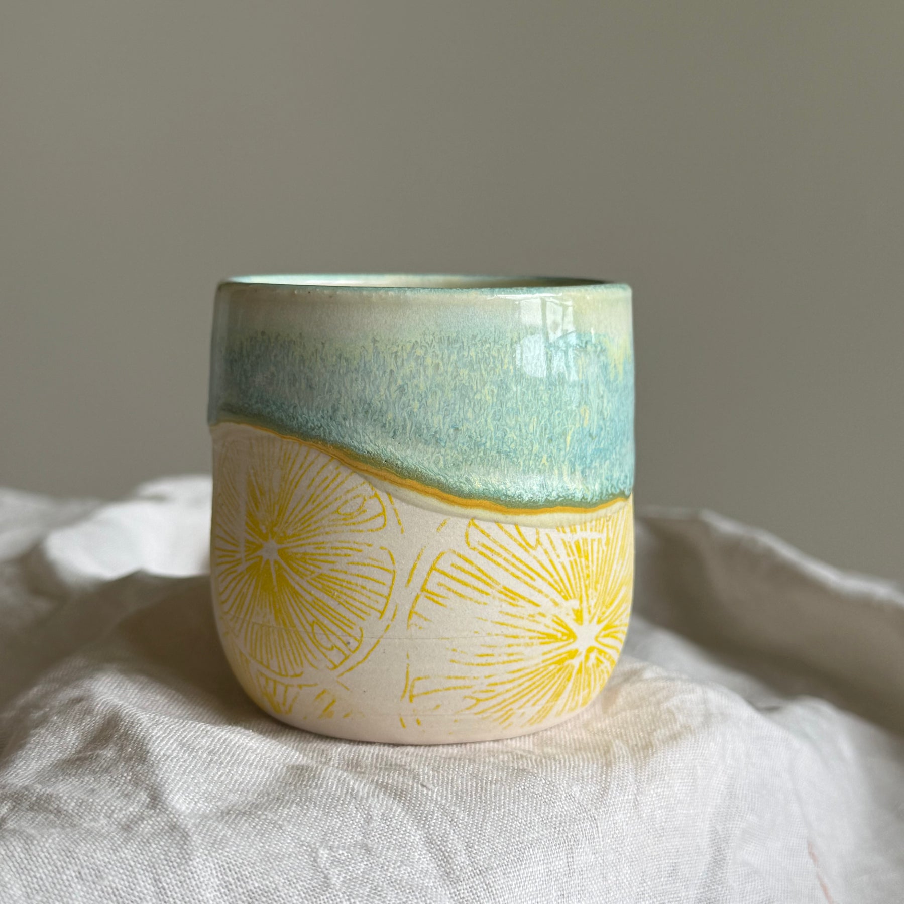 Handmade Lemon Pottery Tumbler | Wheel Thrown Ceramic Cup | Italian Summer Inspired  | (250ml)