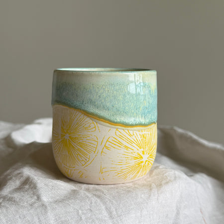 Handmade Lemon Pottery Tumbler | Wheel Thrown Ceramic Cup | Italian Summer Inspired | (250ml)
