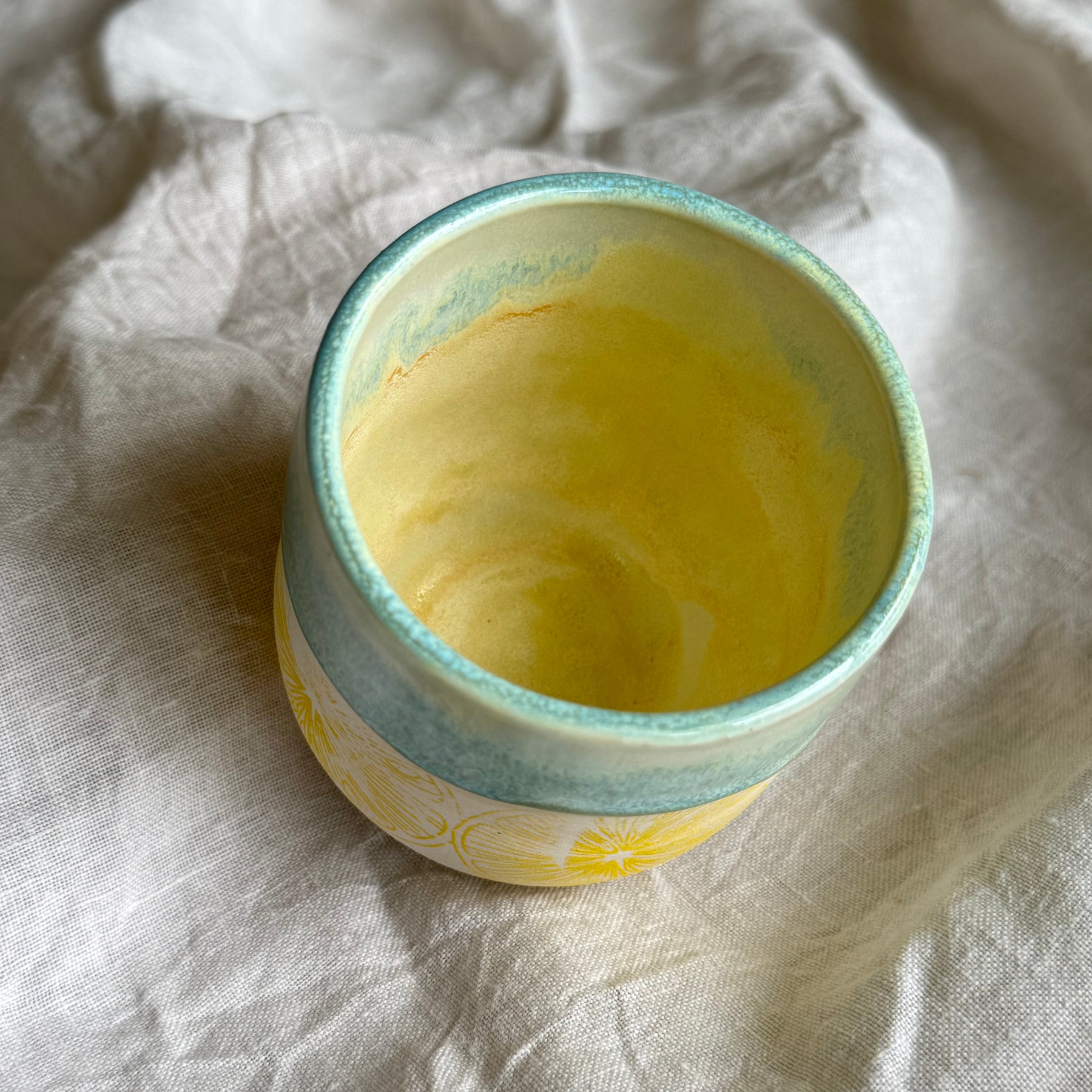 Handmade Lemon Pottery Tumbler | Wheel Thrown Ceramic Cup | Italian Summer Inspired  | (250ml)