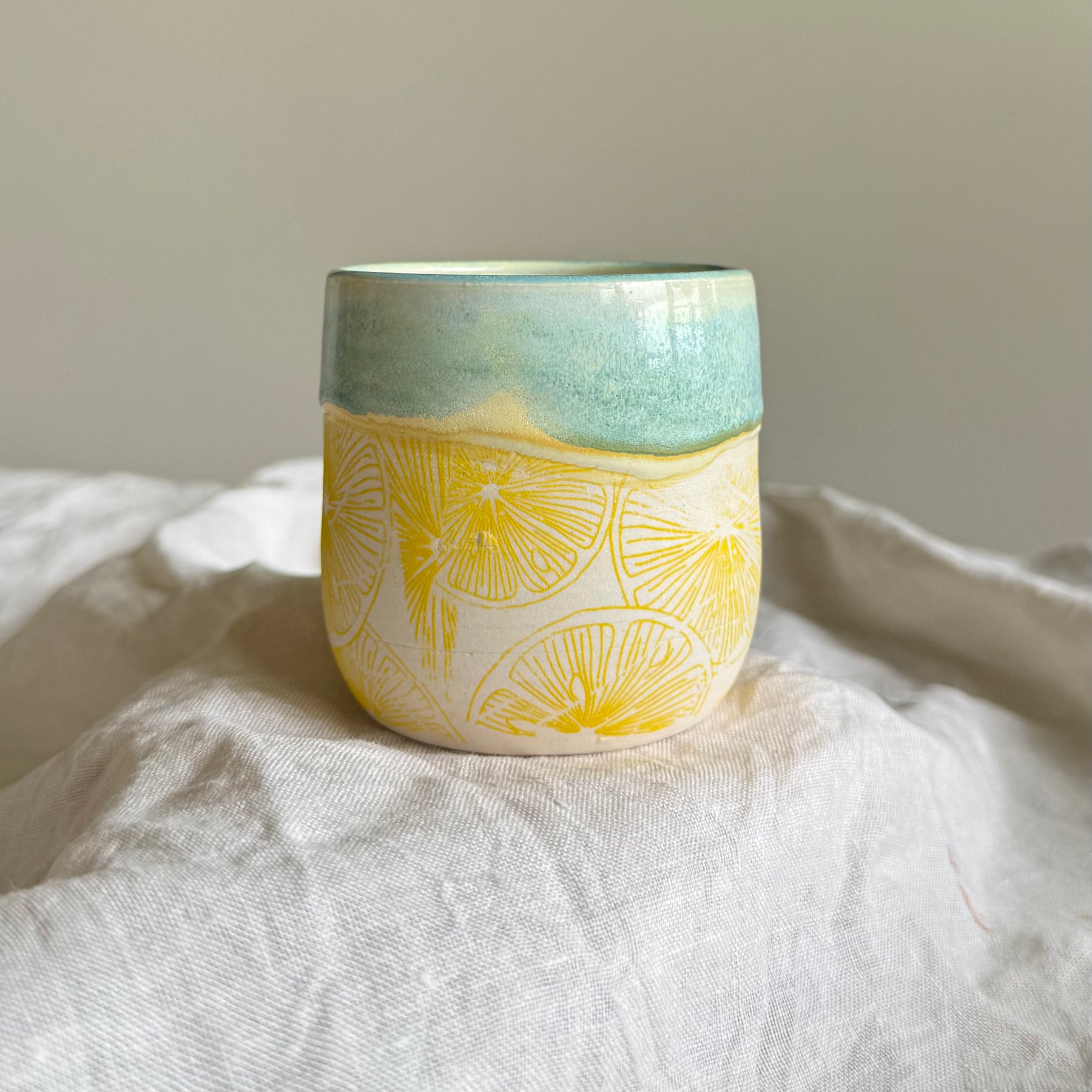 Handmade Lemon Pottery Tumbler | Wheel Thrown Ceramic Cup | Italian Summer Inspired  | (250ml)