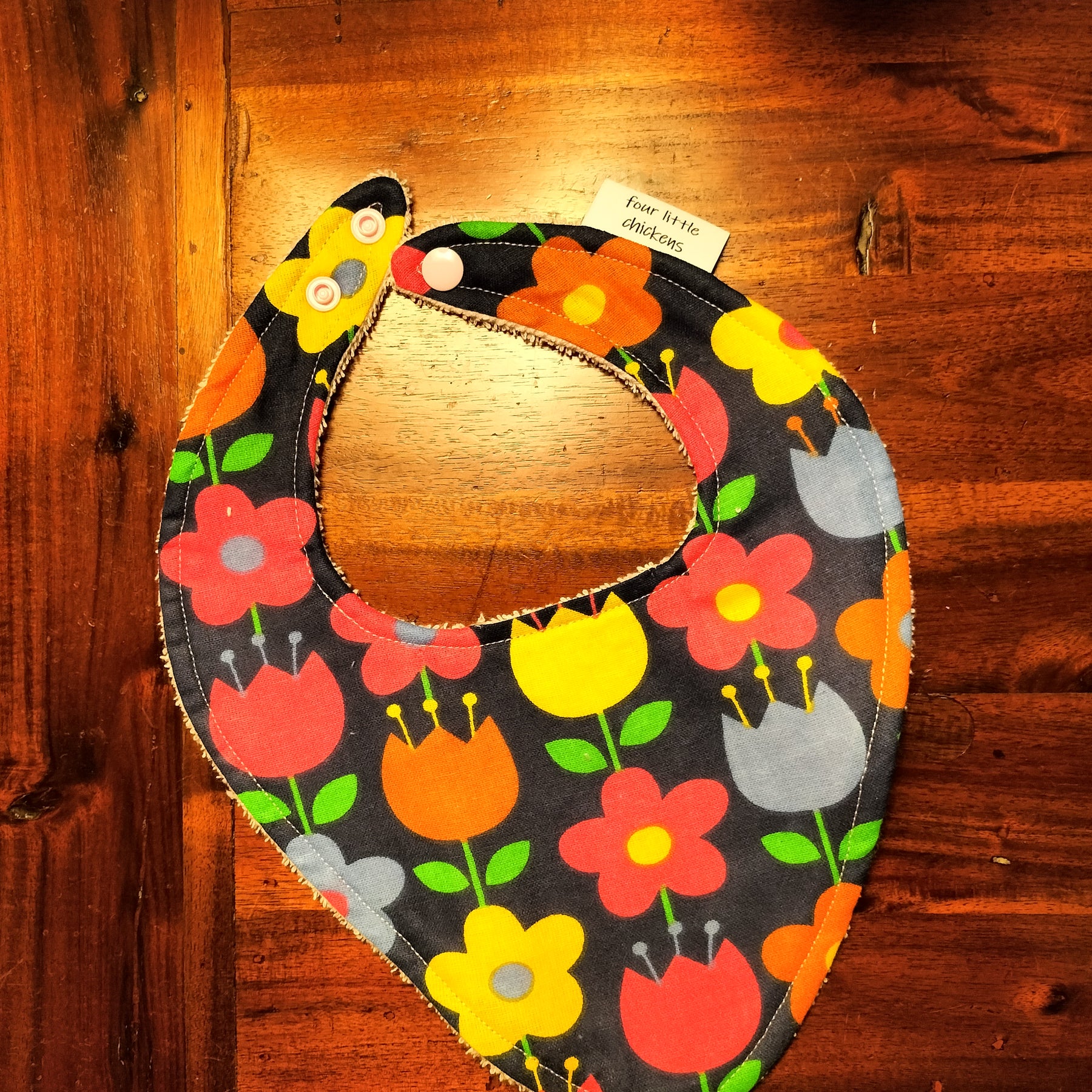 FLOWERS BIB CLOTH PINK TOWELLING