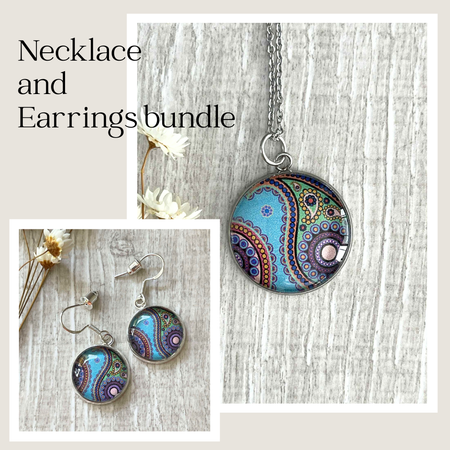 Beautiful Blue Paisley ~ Necklace and Earring Set