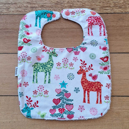 Handmade Christmas Baby Bib – Reindeers & Christmas Trees