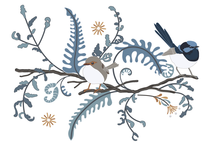 Superb Blue Fairy Wren Blank Greeting Card