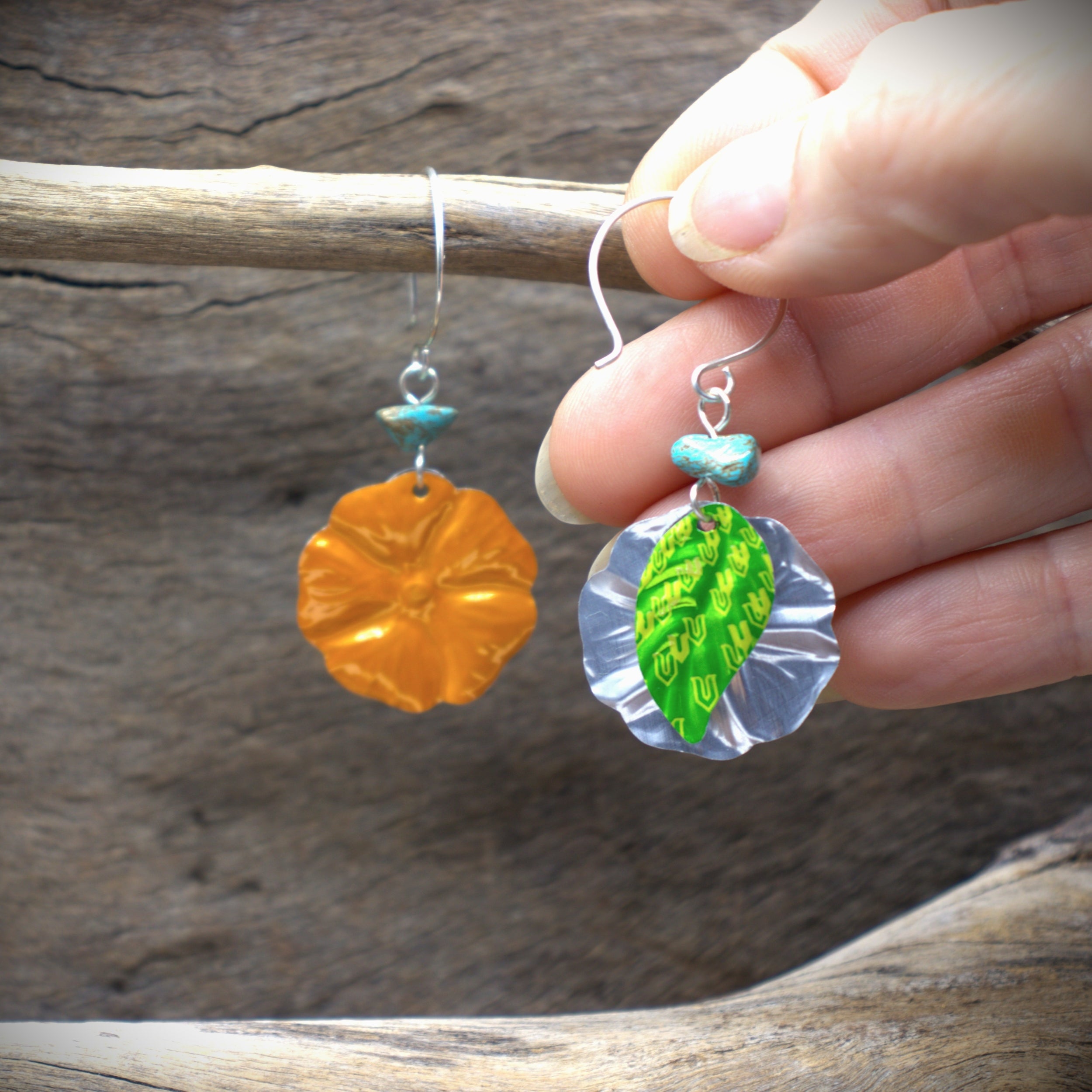 Hibiscus Earrings | upcycled drink cans