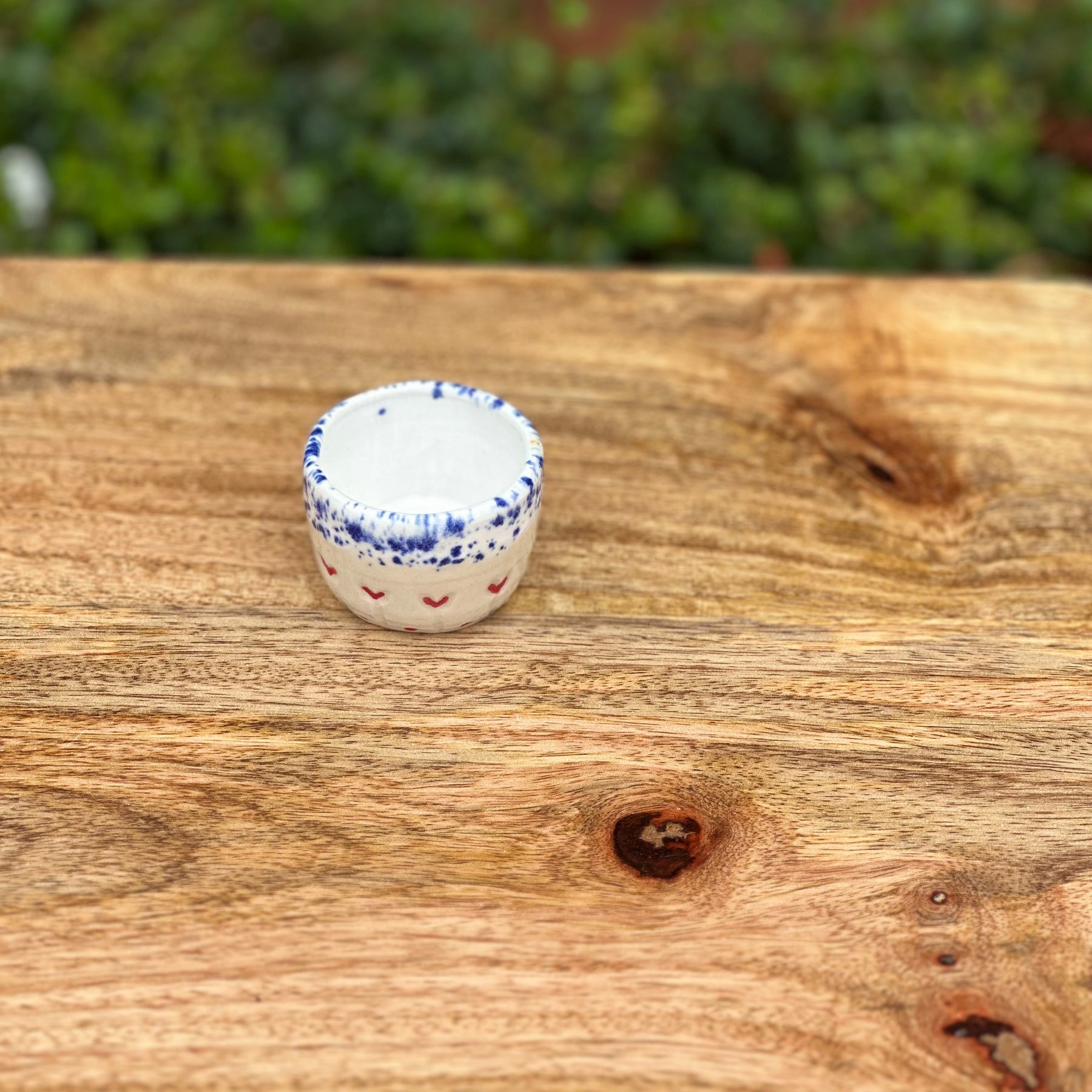 Ceramic Egg Cup - Blue Speckle with Hearts