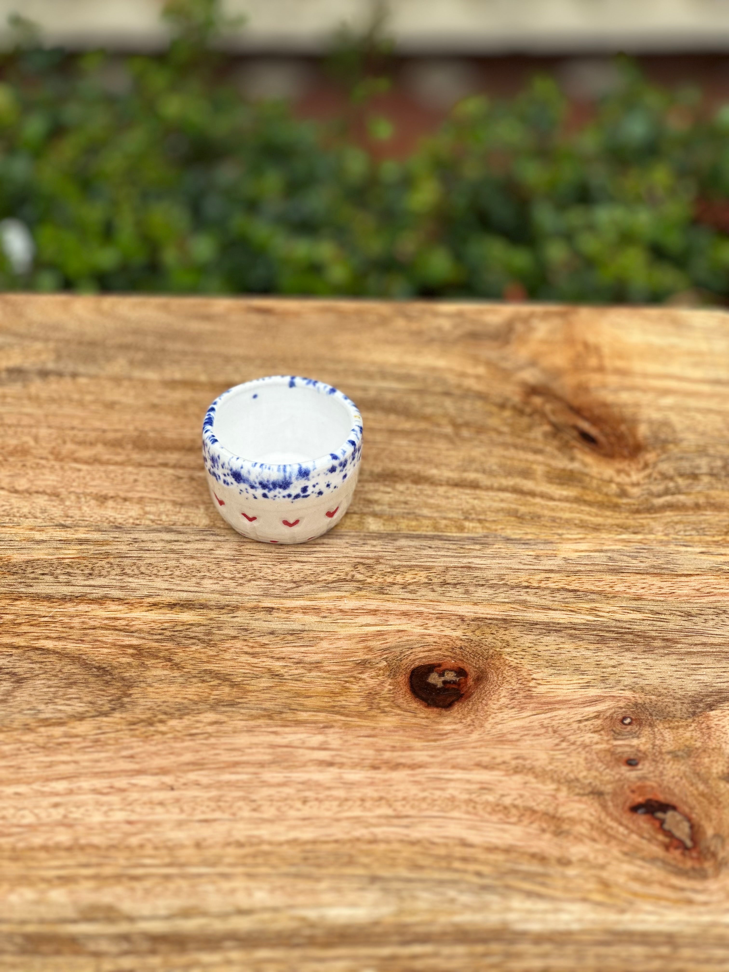 Ceramic Egg Cup - Blue Speckle with Hearts
