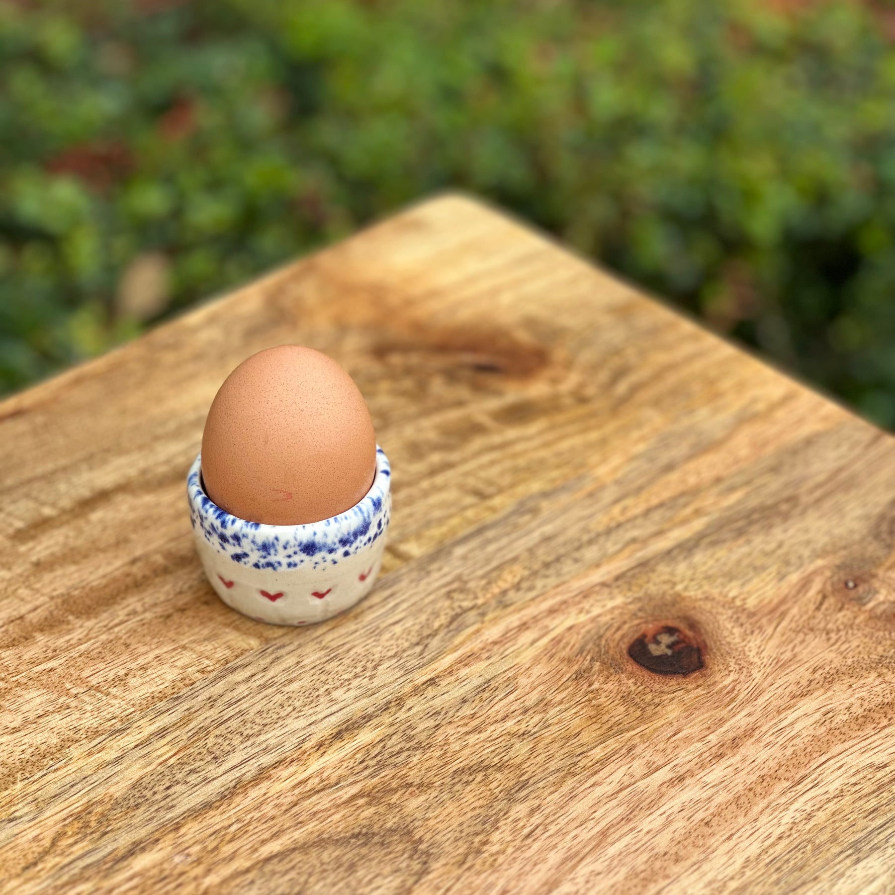 Ceramic Egg Cup - Blue Speckle with Hearts