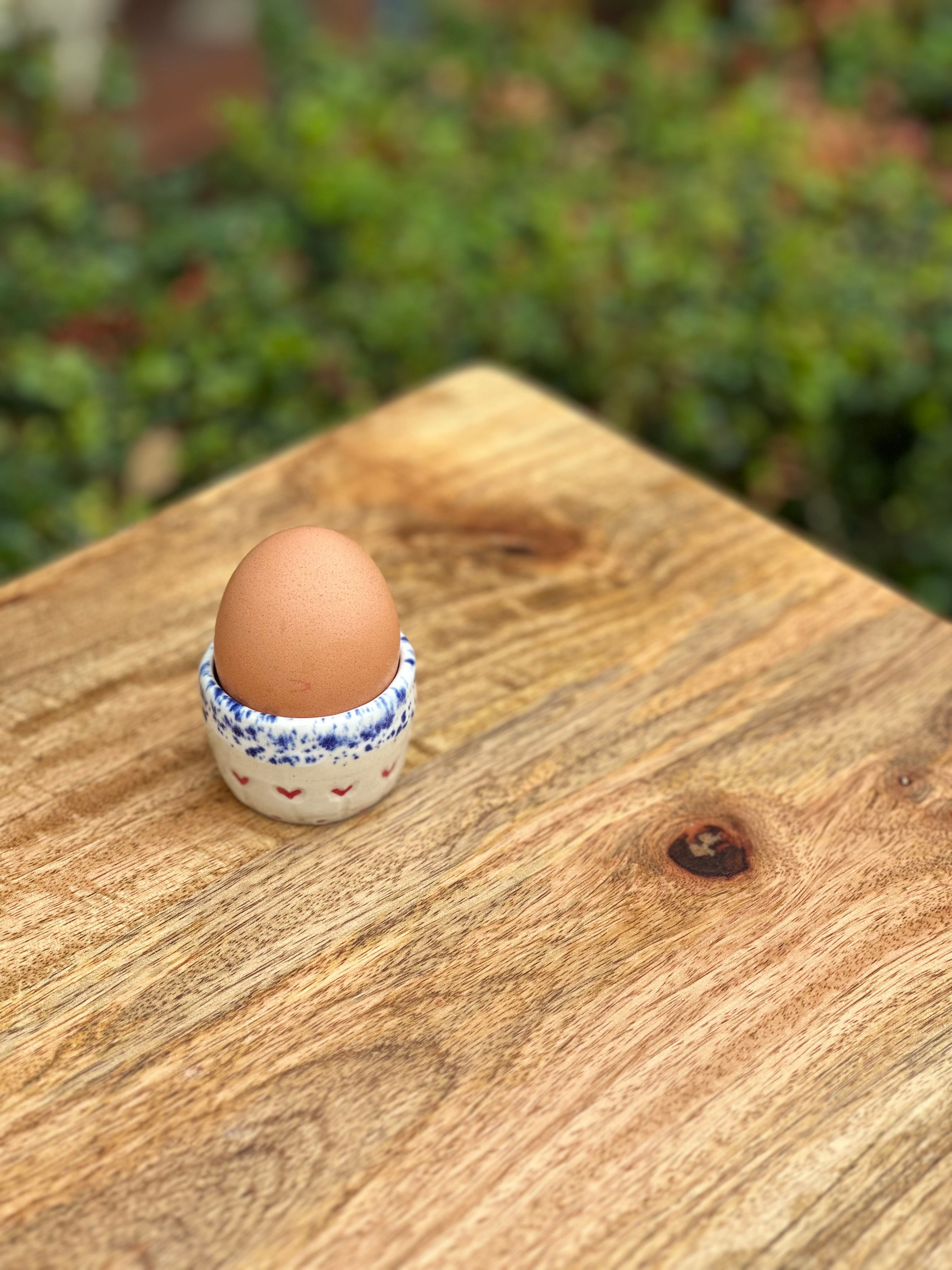 Ceramic Egg Cup - Blue Speckle with Hearts