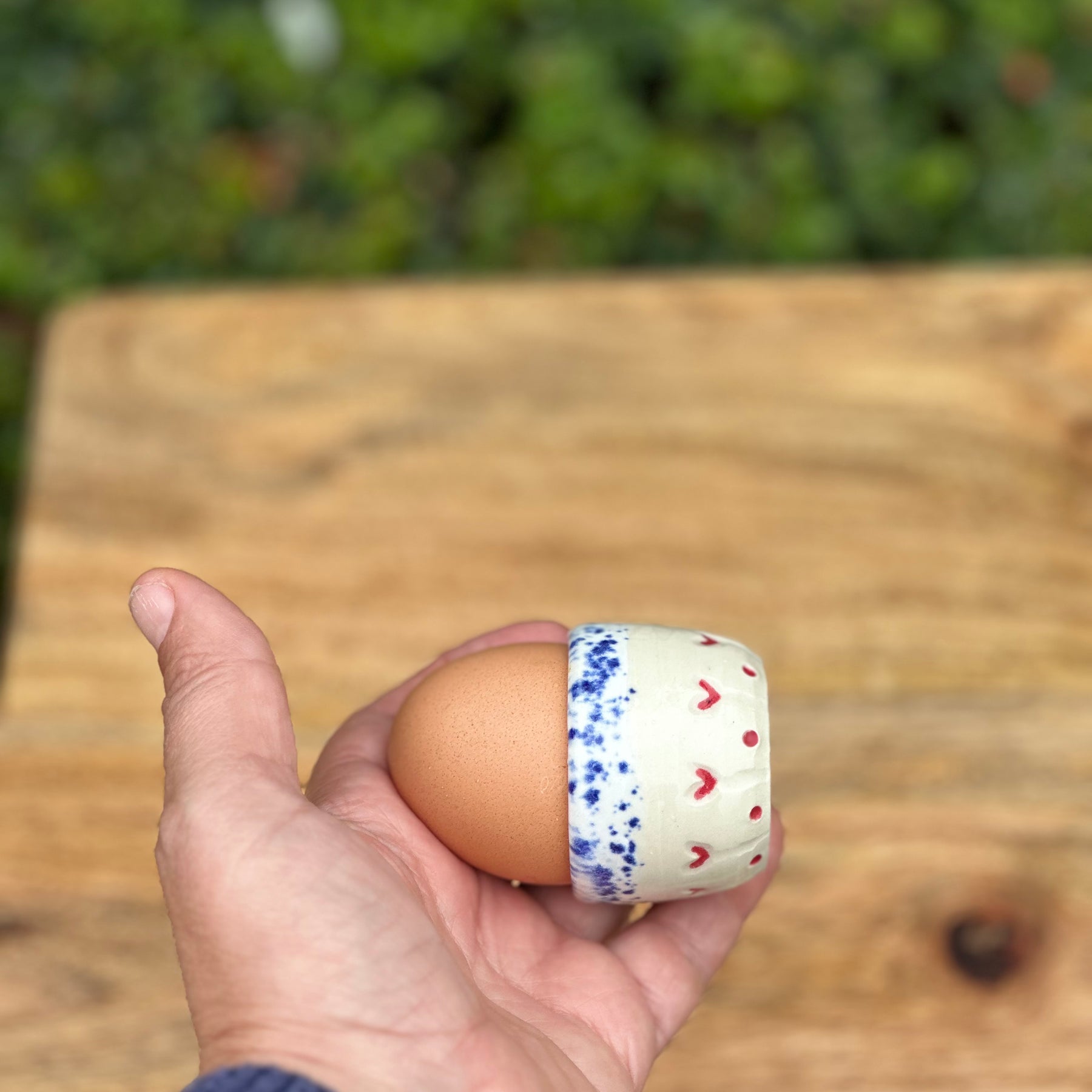 Ceramic Egg Cup - Blue Speckle with Hearts