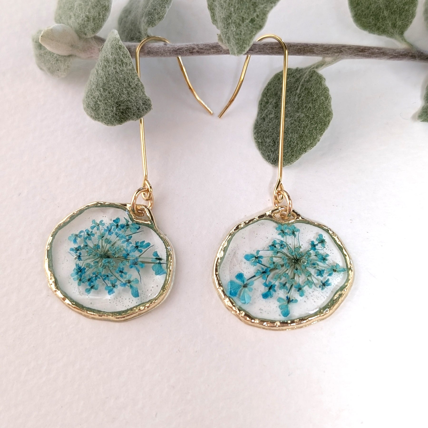 Queen Anne's Lace, teal dangles