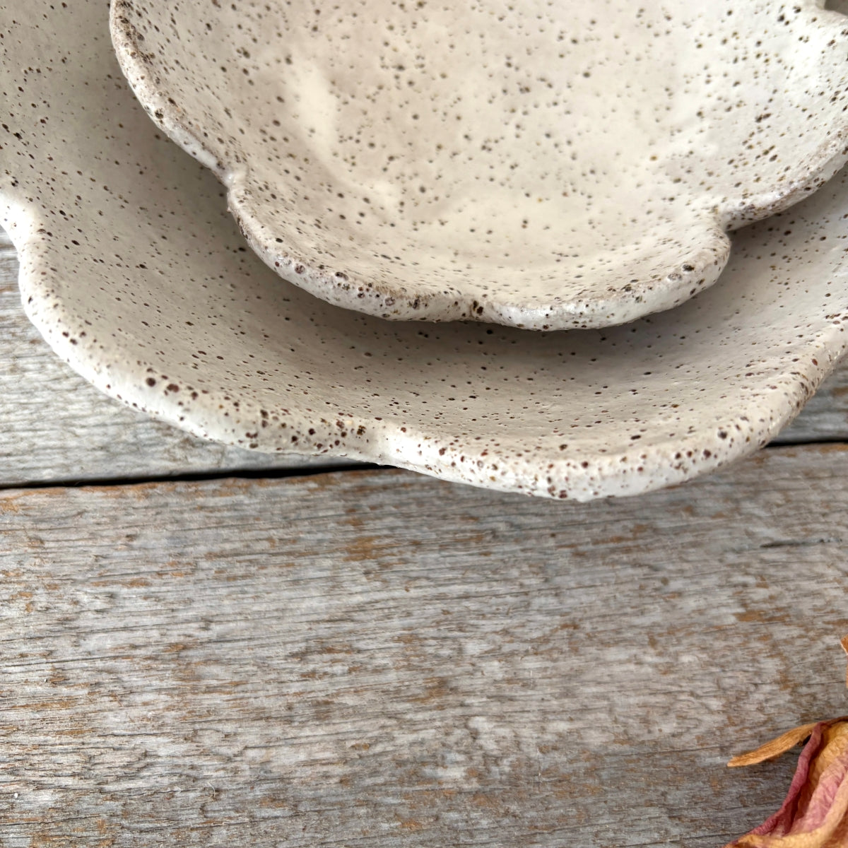 Rustic Ceramic Nesting Bowls | Flower Design | Set of 2