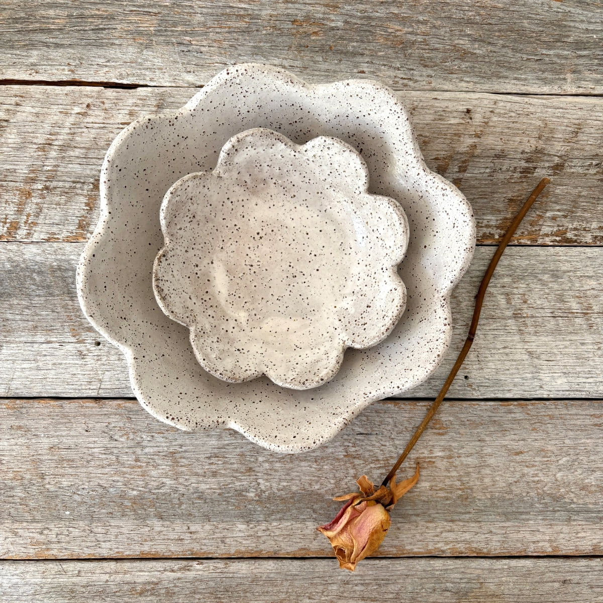 Rustic Ceramic Nesting Bowls | Flower Design | Set of 2