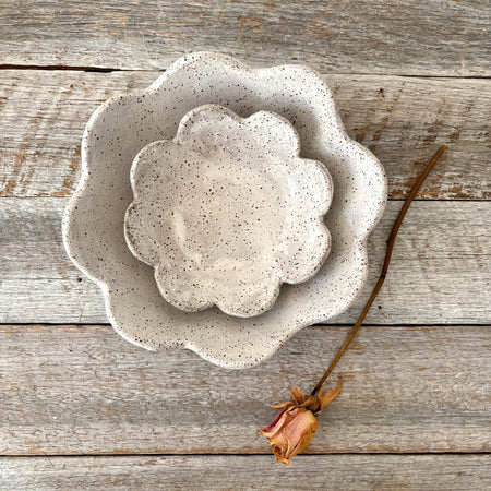 Rustic Ceramic Nesting Bowls | Flower Design | Set of 2