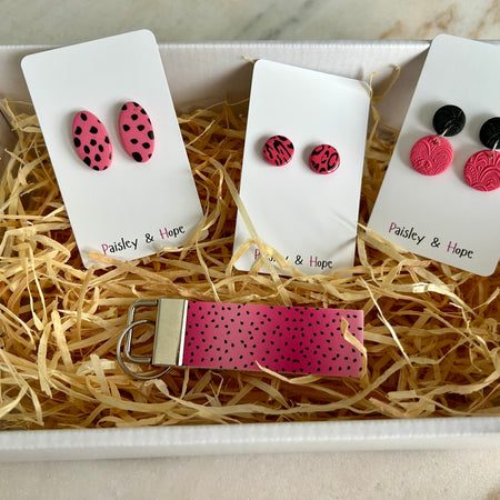 Polymer Clay & Faux Leather Pink & Black Gift Pack