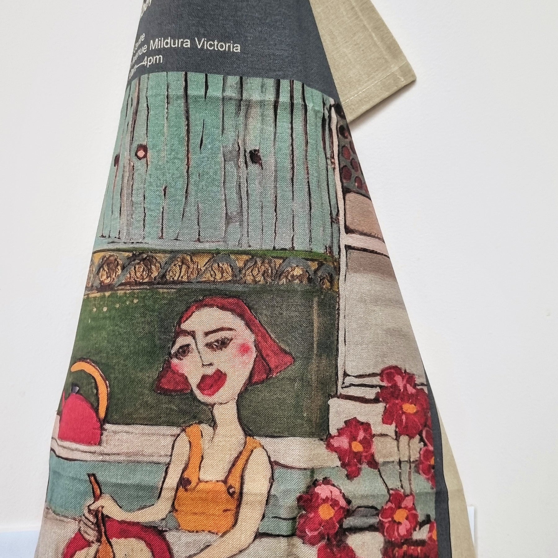 Organic Cotton Tea Towel, select from three different coloured backgrounds, Artwork