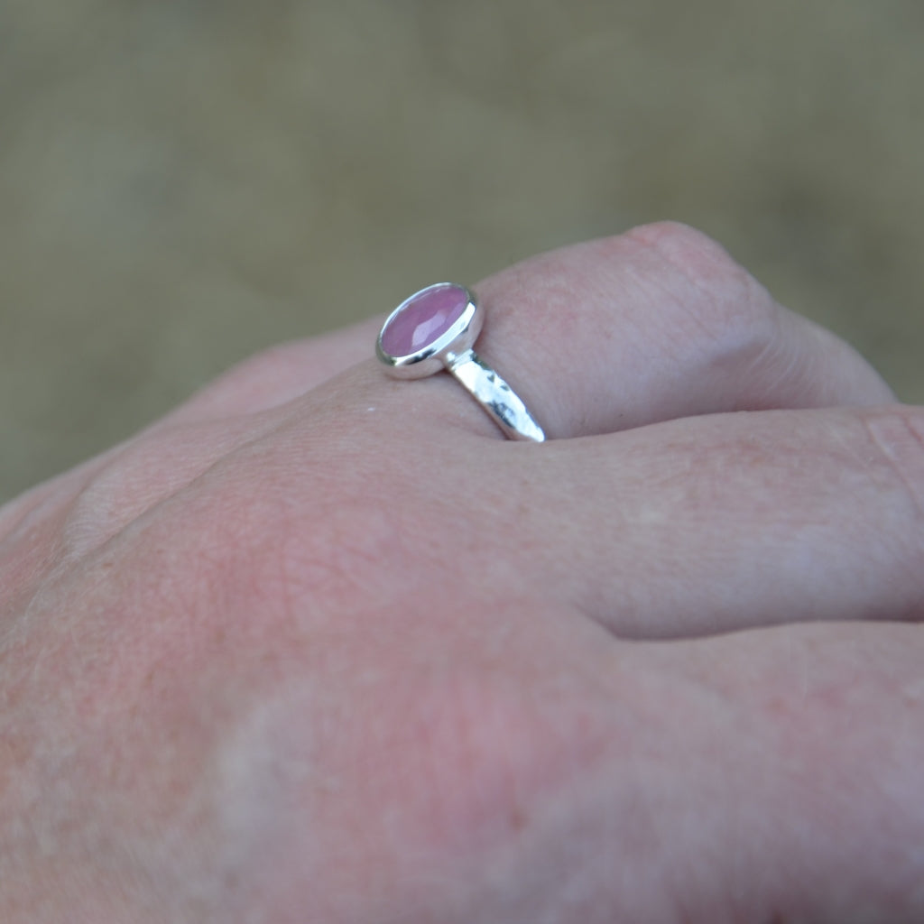 Pink Saphire Hammered Silver Ring UK Size M and a half