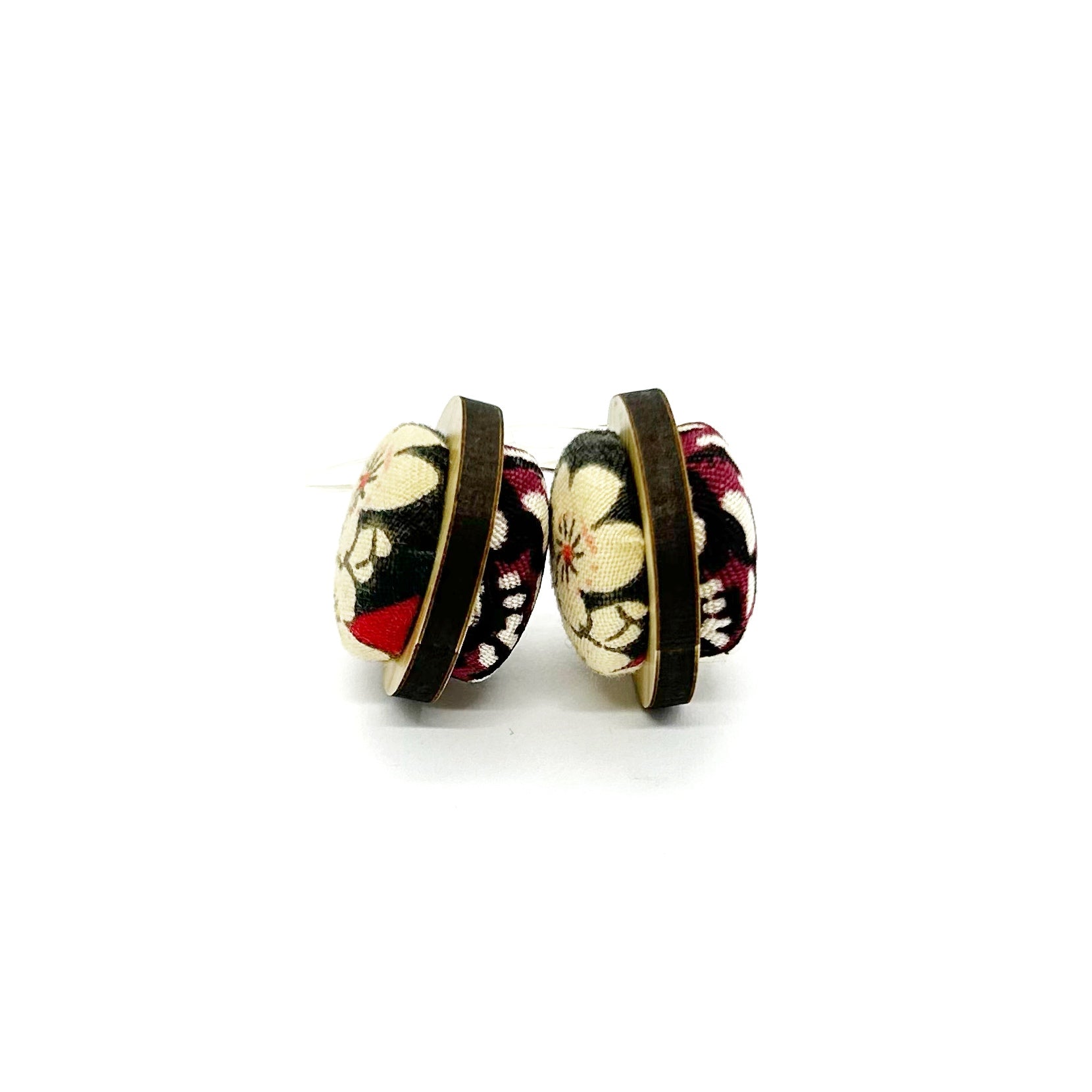 Double Sided Pebble Earrings - Pink and Black Blossom