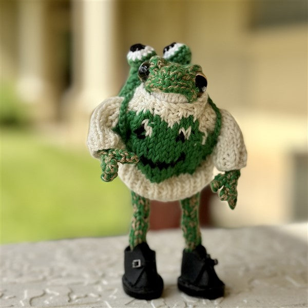 Handmade Poseable Frog Figurine 12cm Valentine Sweater