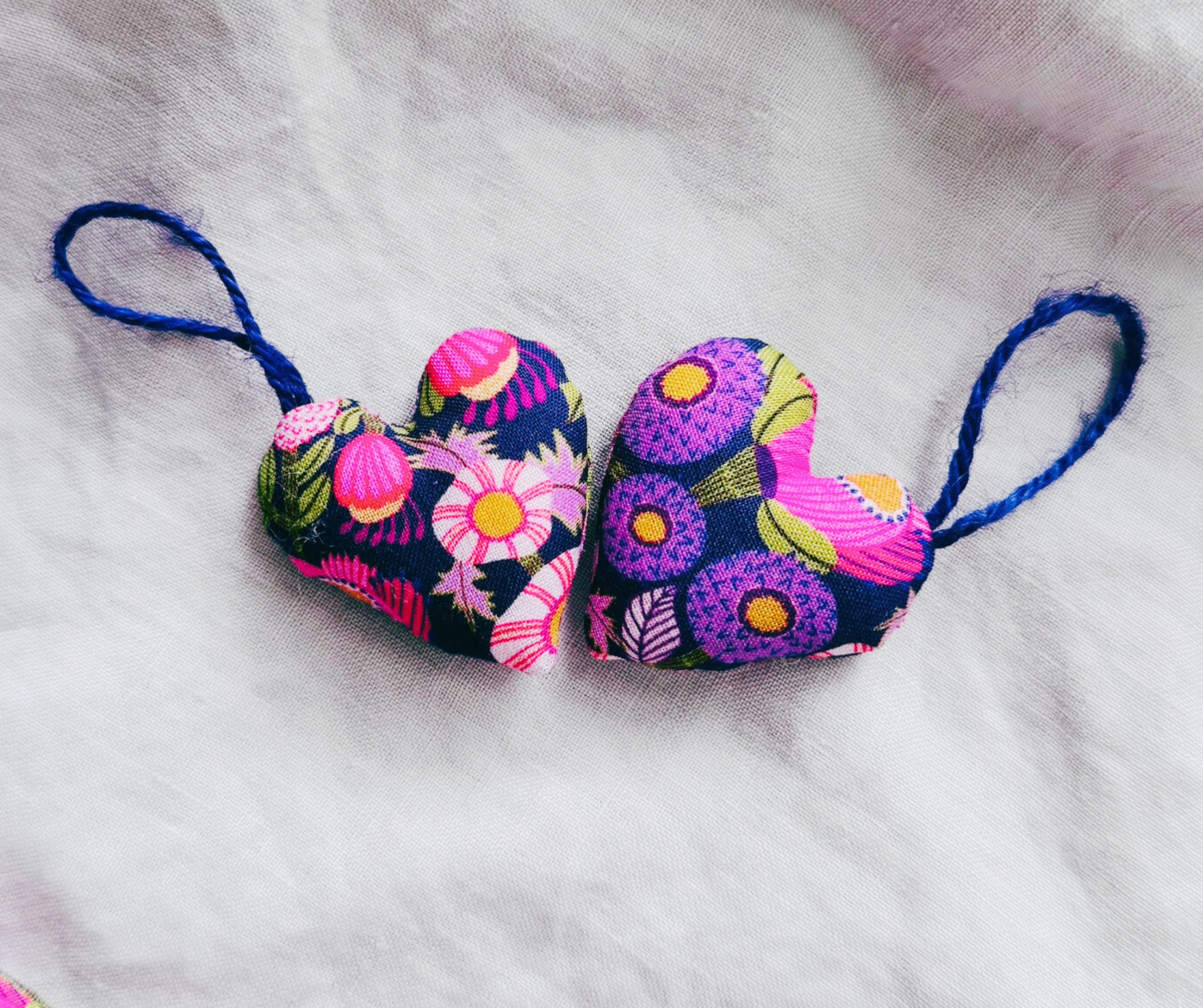 Hearts - purple and pinks with wool filling