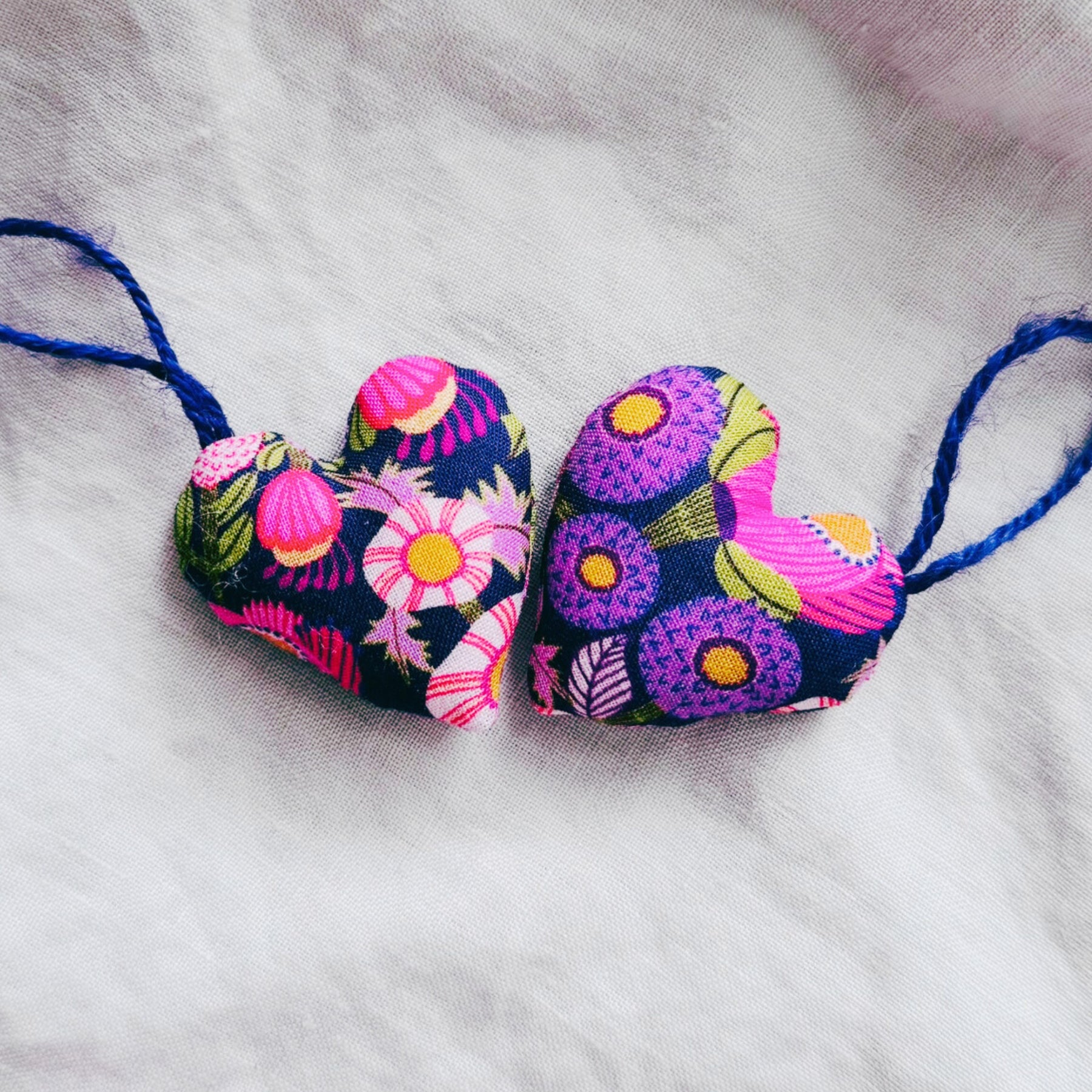 Hearts - purple and pinks with wool filling